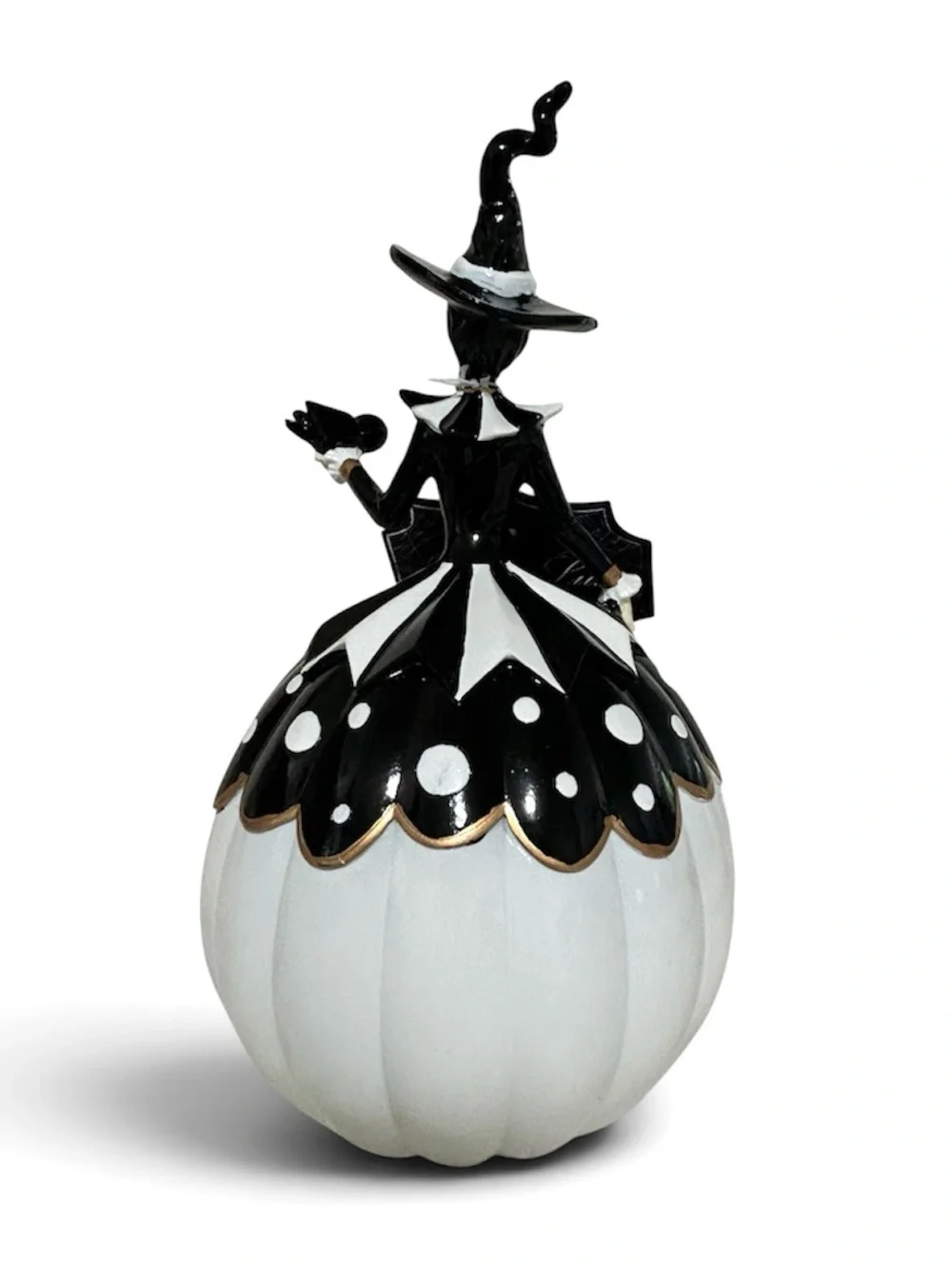 Bella Lux Black & White Witch Pumpkin Halloween Decor Figurine 10” Tall  NWT
